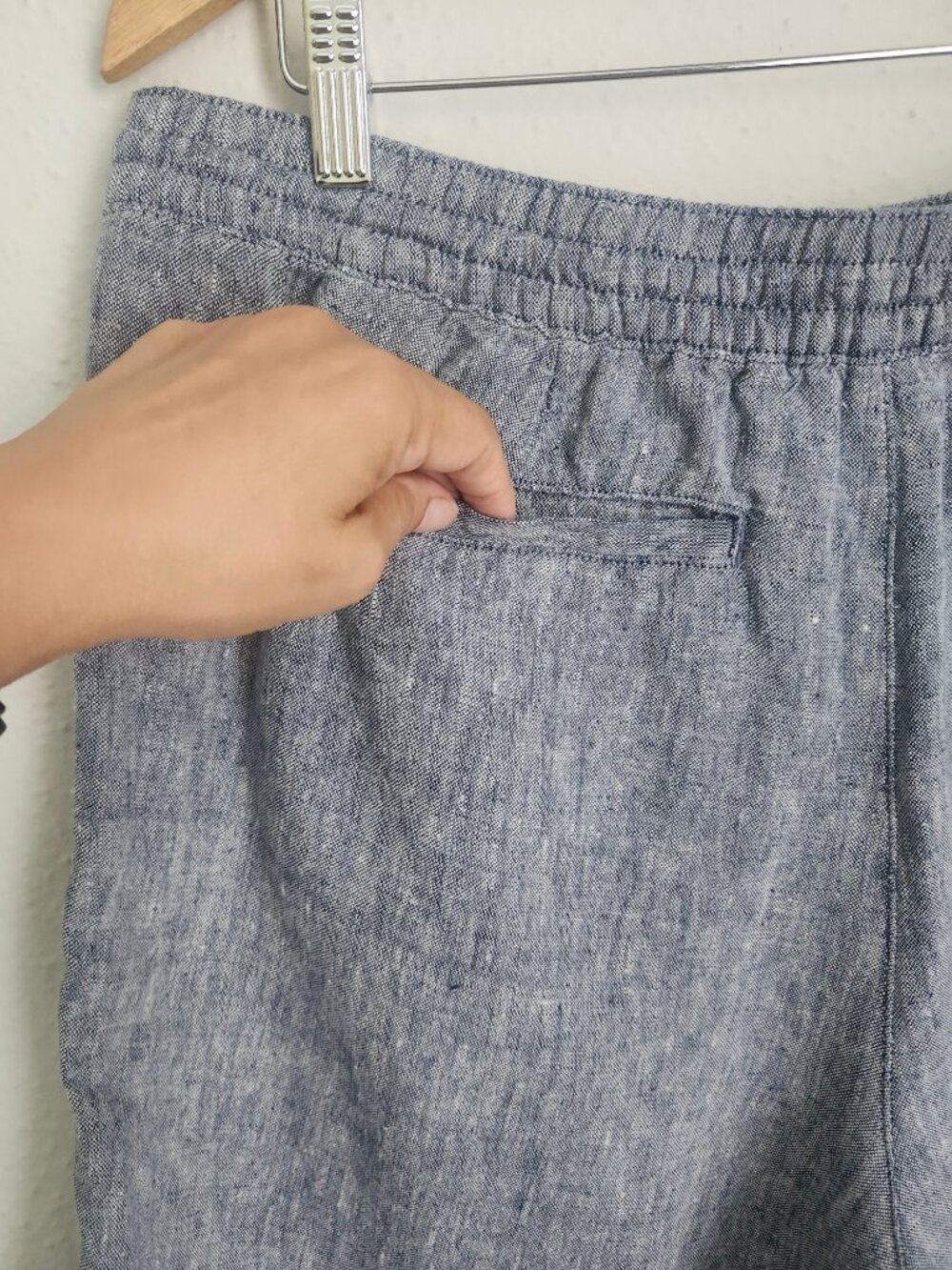 LANDS' END Cross-Dyed 100% Linen Drawstring Casual Blue Shorts 14 - Picture 5 of 8